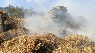 Tarsus'ta saman balyası yüklü tırın dorsesine sıçrayan yangın söndürüldü